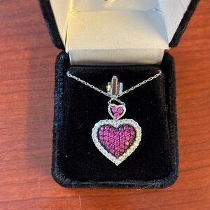 Lab created ruby and sterling heart pendant